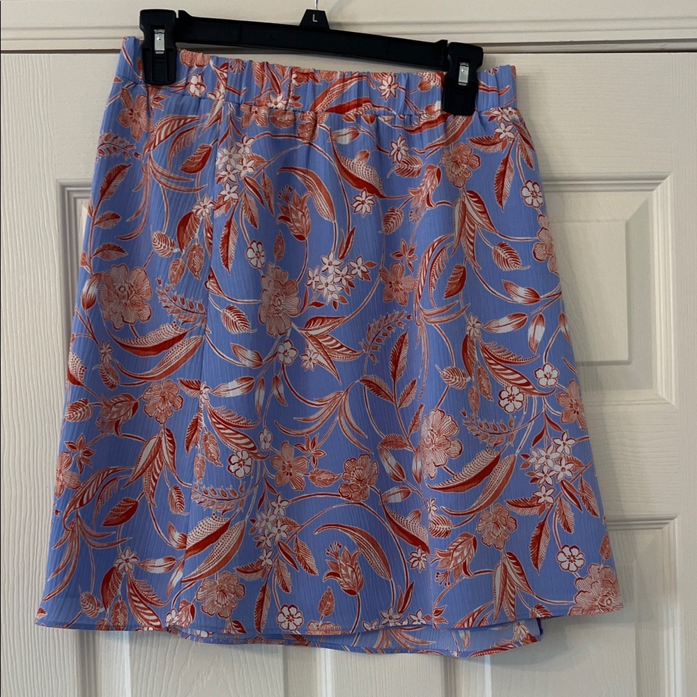 LOFT A-Line Skirt elastic waist size 12 light blue and orange floral